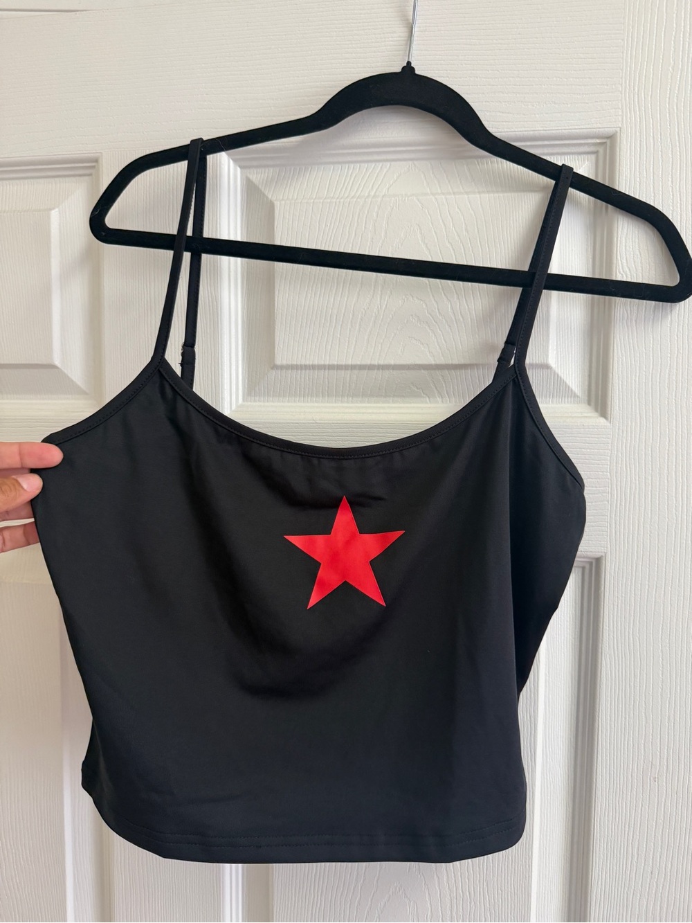 Princess Polly Black Cami Crop Top Red Star Graphic Thin Straps Size US 10